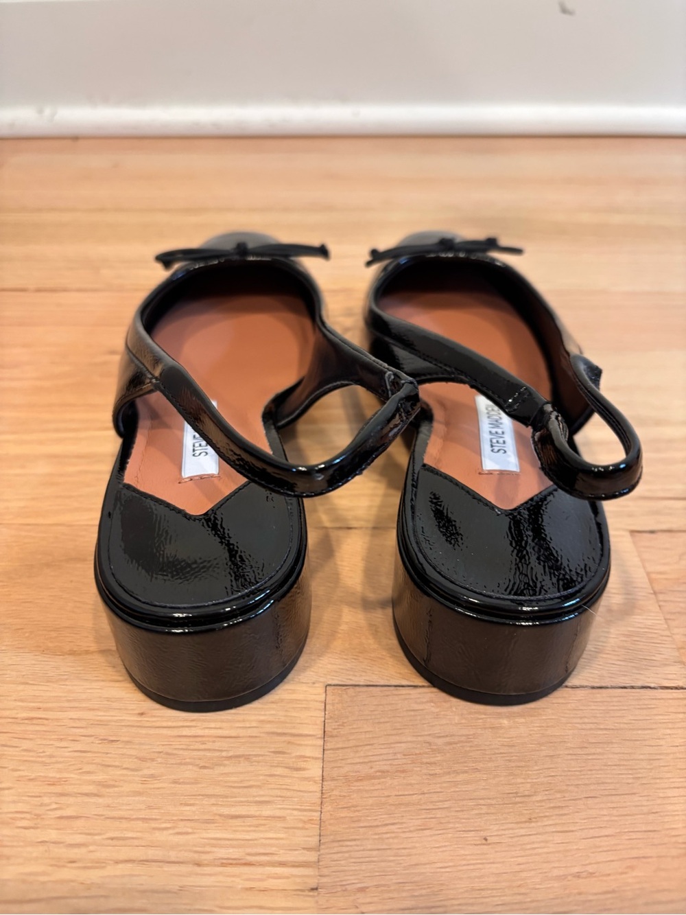 Steve Madden LOVED BLACK CRINKLE BLACK PATENT square-toe slingback heels size 5 - Picture 13 of 15